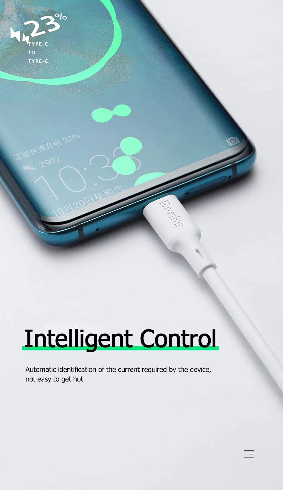 Benks кабель usb type-C-USB C для samsung Galaxy S9 S8 S10 Xiaomi Redmi Note 8 для Macbook Pro 18 Вт PD кабели для быстрой зарядки