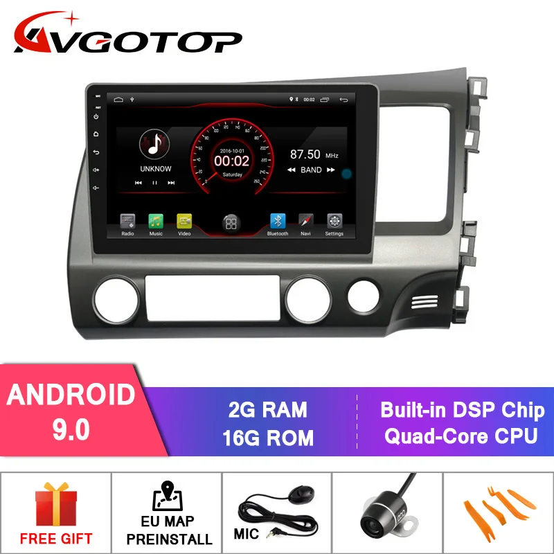AVGOTOP Android 9 Bluetooth GPS Автомобильный радиоприёмник dvd-плеер для onda CIVIC(RHD) 2006-2011