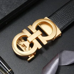 2021 New High-End Men's Belt Metal Automatic Buckle Luxury First Layer Cowhide Young Middle-Aged Trend Business Casual Belt Gift