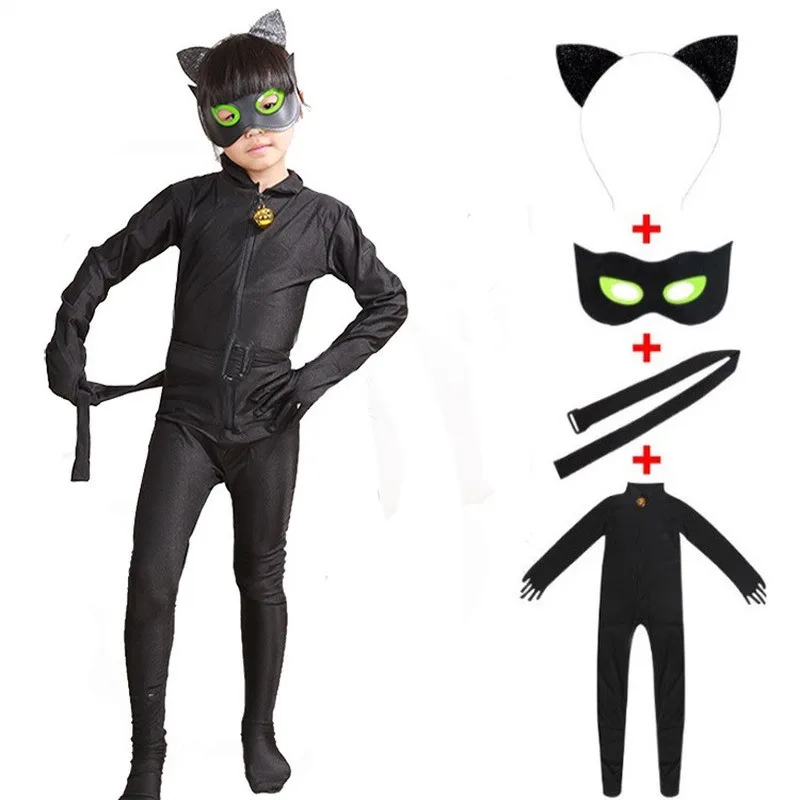 Christmas Fancy Lady Girls Costumes Bug Easter Cosplay Jumpsuit Black cat Children Spandex Costumes Bug for Kids Suits Wig Bag
