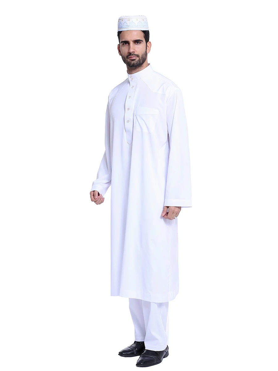 Keaac Mens Stylish Long Sleeve Muslim Stand Collar Arabic Thobe Kaftan Shirt 