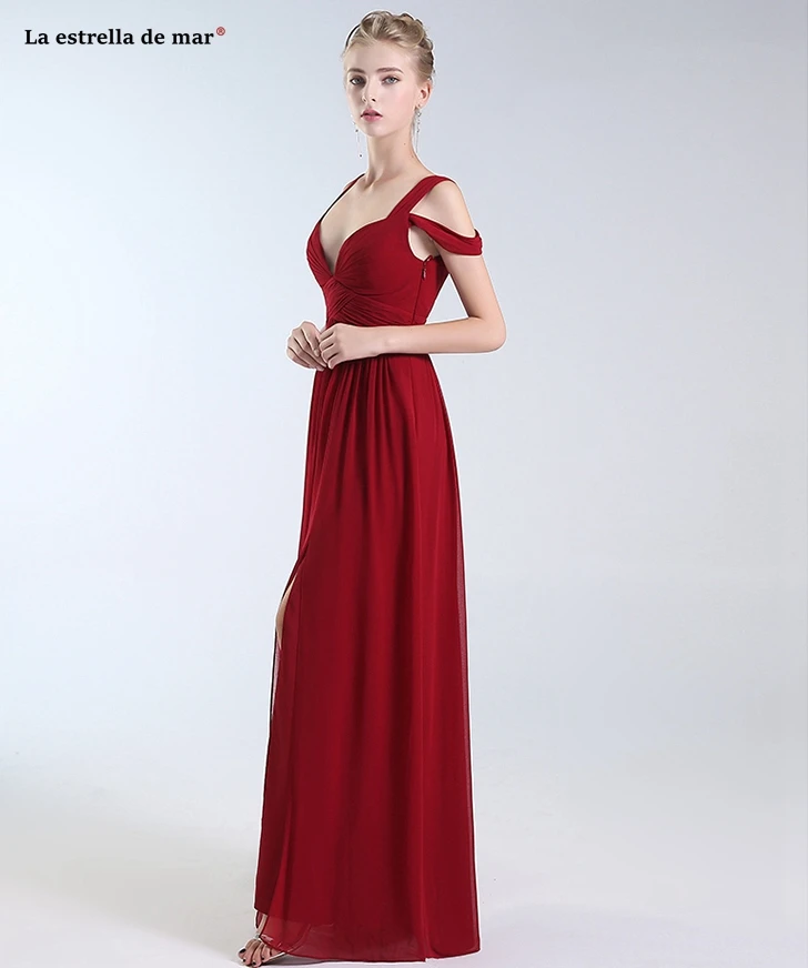 Vestidos de festa новые шифоновые сексуальные v-образный вырез с высоким разрезом линии бордовые платья для подружки невесты длинные sukienka druhna pretty