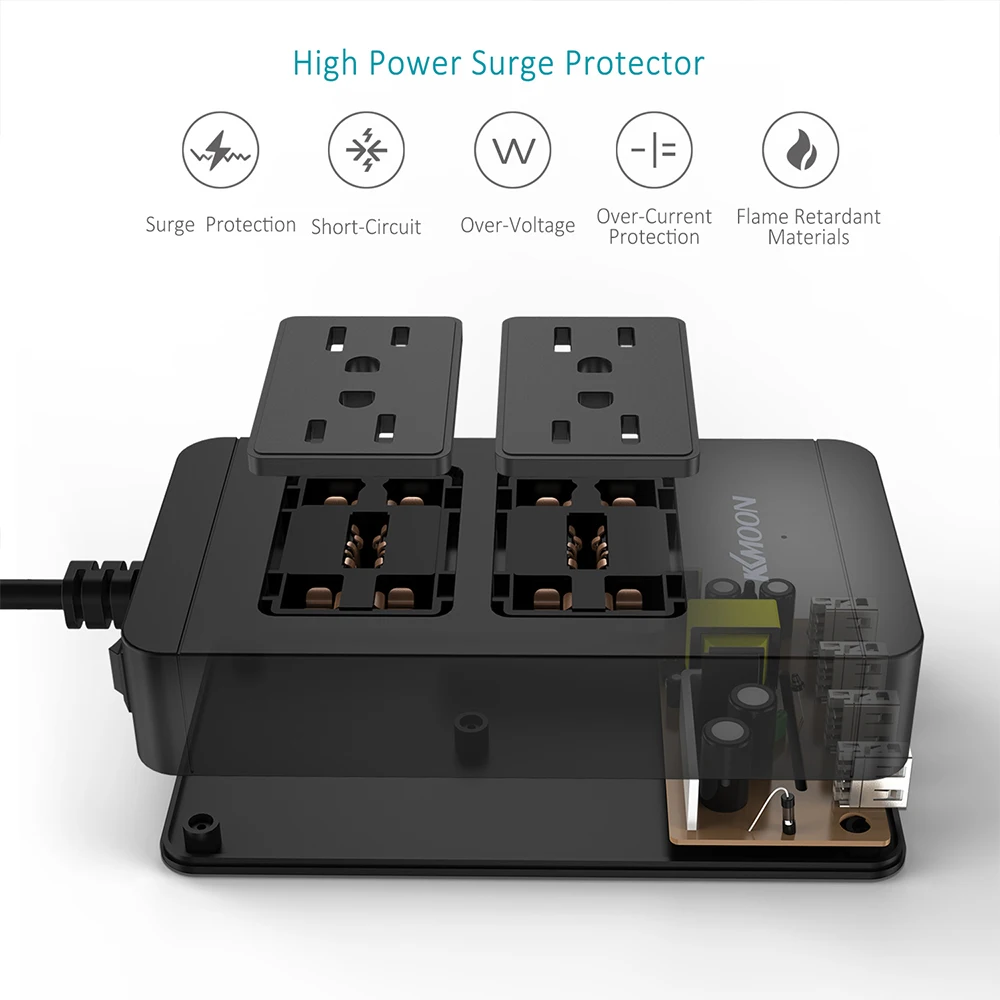 KKmoon 2500W 110-240V 4 стандарт США розетки 4 usb порта розетка зарядное устройство для samsung iPhone планшета