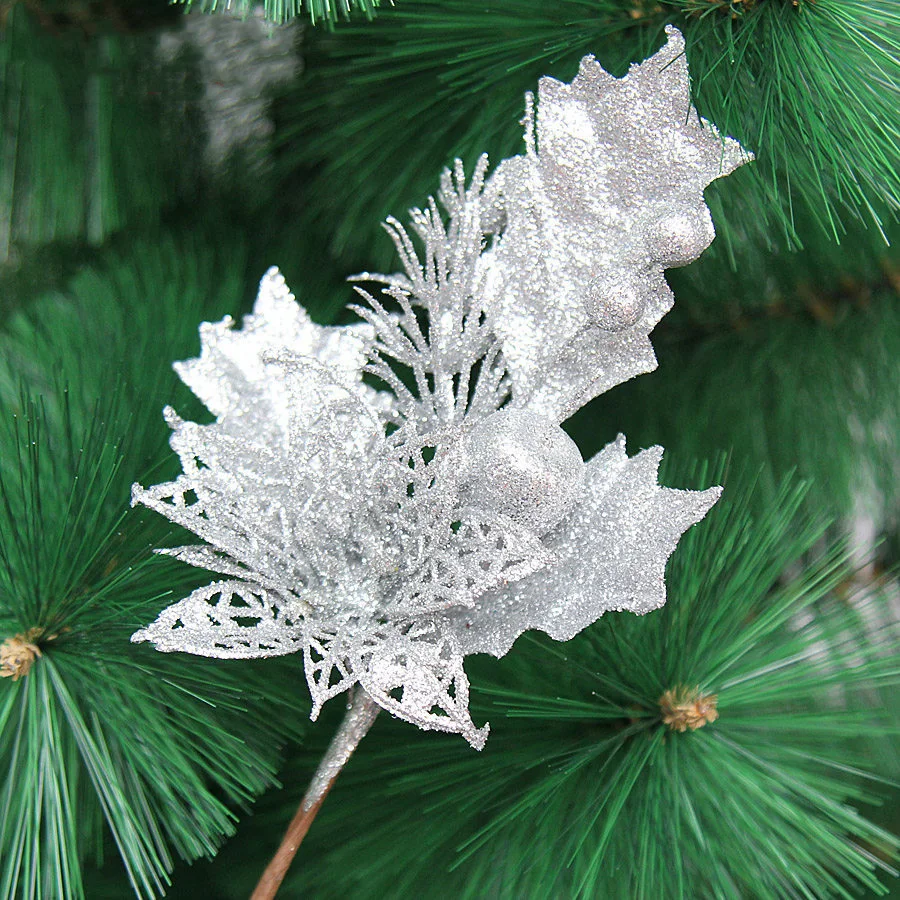 10 шт. полые вырезы искусственный цветок уха блеск Poinsettia украшения дома фестивали Рождественская елка украшения вечерние принадлежности