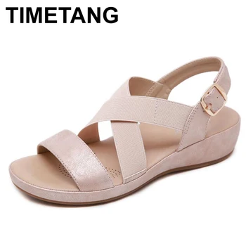 

TIMETANGSummer new flat sandals Shoes for women gladiator type open toe wedge sandals Women Casual beach shoes with platformE059