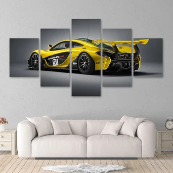 

Modular Poster Wall Art Canvas HD Printed Picture 5 Pieces yellow Luxury Sports Car Painting Modern Living Room Home Decor Frame
