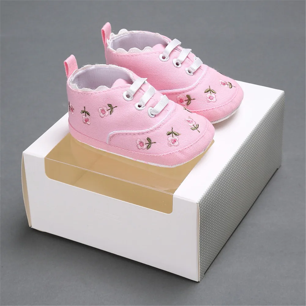 Pudcoco Cute Baby Girl Crib Shoes Newborn Flower Embroidery Soft Sole Prewalker Sneakers