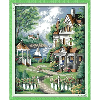 

New Arrive DIY Needlework Manualidades European-style Villa DMC Cross Stitch Kits for Embroidery Knitting Needles Crafts Hobby