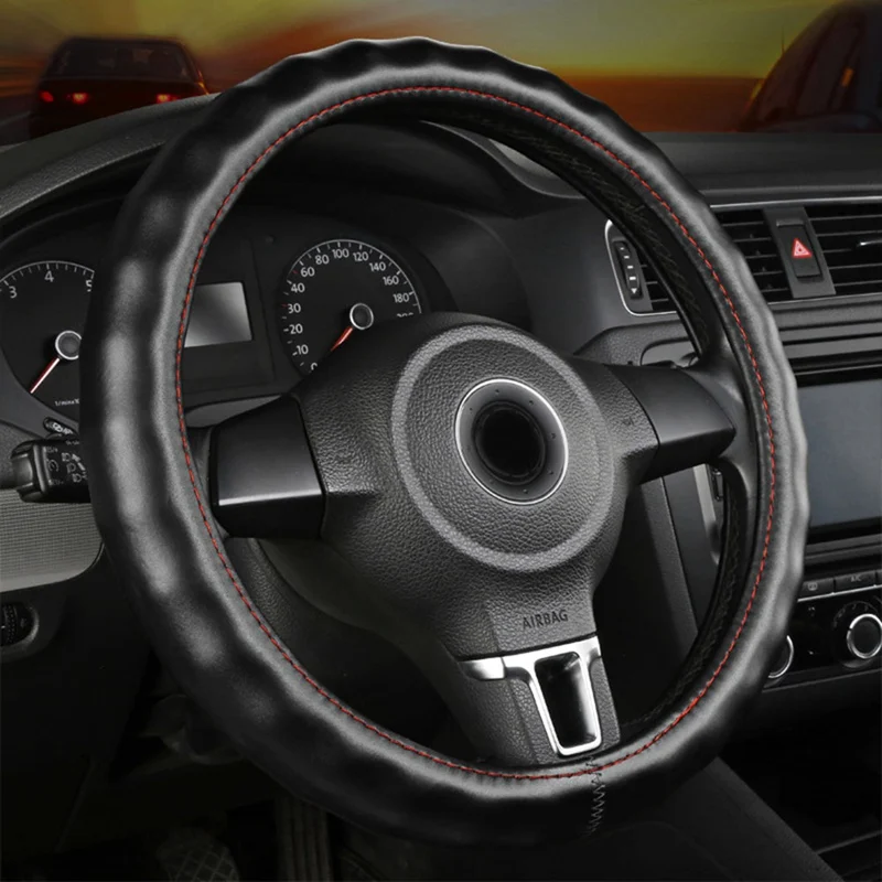Верхний слой из натуральной кожи, чехол на руль, черный, коричневый, бежевый, кофейный, серый, чехлы на руль автомобиля, Стайлинг