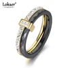 Lokaer 2 couches noir/blanc céramique cristal anneaux de mariage bijoux en acier inoxydable strass bague de fiançailles pour les femmes R18054 ► Photo 1/6