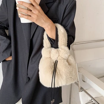 

Western Style All-matching Small Bag New Fashion Portable Shoulder Bag Net Red Hair Plush Bucket Bag 2020 Autumn and Winter Soft