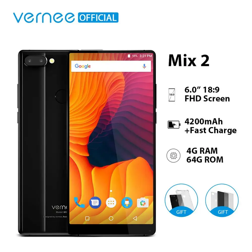 Vernee Mix 2, мобильный телефон, 4 Гб ОЗУ, 64 Гб ПЗУ, Восьмиядерный процессор MTK6757, 6,0 дюймов, 18:9 дисплей, 13,0 МП, Android 7,0, смартфон, двойная задняя камера