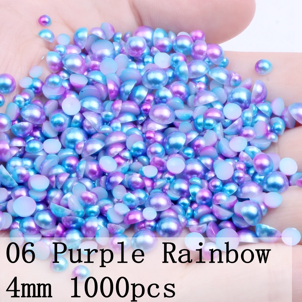 06 PURPLE 4mm 1000 Малый пакет 3/4/5/6 мм роз и светильник синий и яркой фиолетовой юбкой Цвет полукруглые жемчужины с плоской задней имитация DIY украшения для ногтей - Цвет: 06 PURPLE 4mm 1000