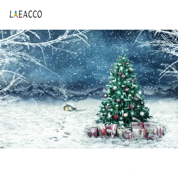

Laeacco Christmas Tree Gifts Snow Ice Mountains Winter Scenery Photography Backdrops Photographic Backgrounds For Photo Studio