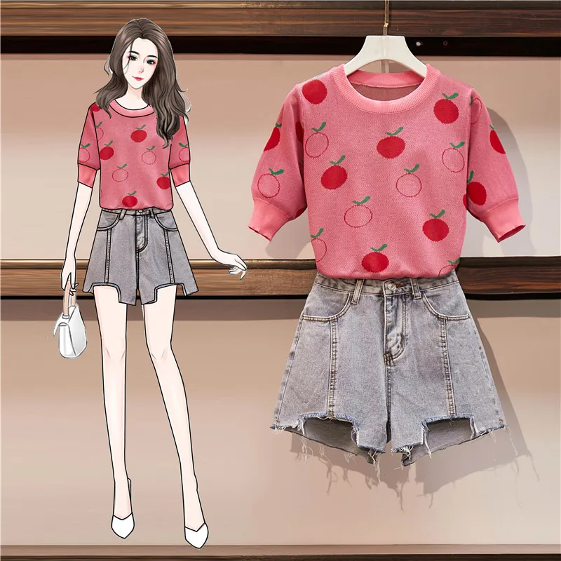 Женский комплект из двух предметов летний трикотажный жаккардовый свитер и