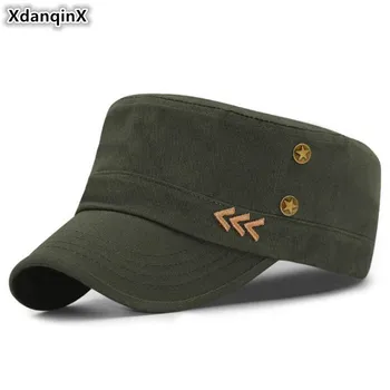 

XdanqinX 2020 New Spring Summer Cotton Military Hats Men's Flat Cap Adjustable Size Navy Hat Men Casual Trend Brands Tongue Caps