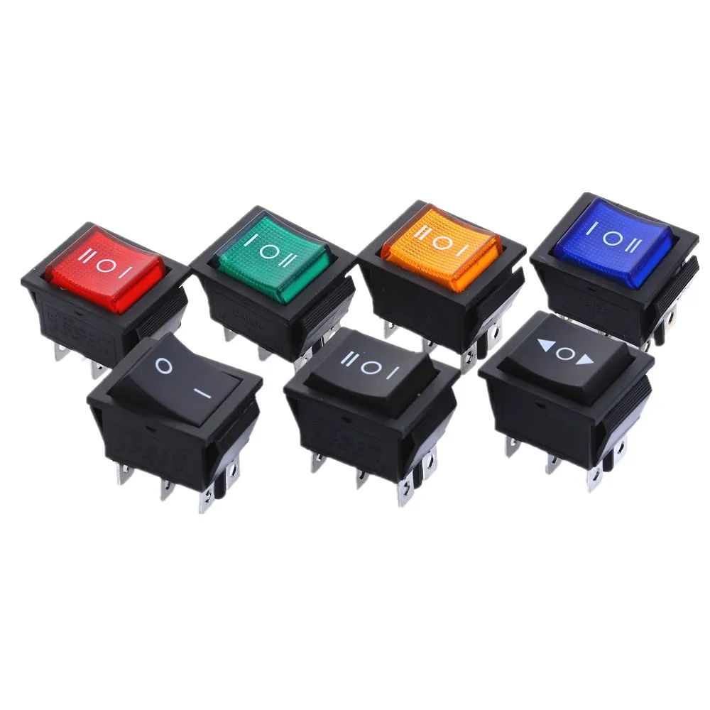 KCD2 Rocker Switch On-Off-On Power Switch 3 Position 6 Pins With Light 16A 250VAC/ 20A 125VAC
