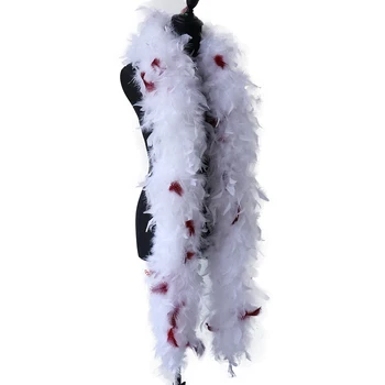 

WCFeatherS 2meters 90g White Turkey boa with Red Guinea fowl feather Dress Sewing Ribbon Wedding Party Decoration Crafts