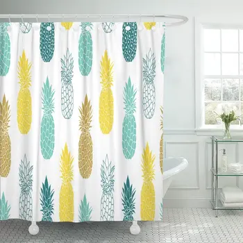 

Fresh Blue Yellow Pineapples Pattrern in Grey and Colors Shower Curtain Waterproof 60 x 72 Inches Set with Hooks