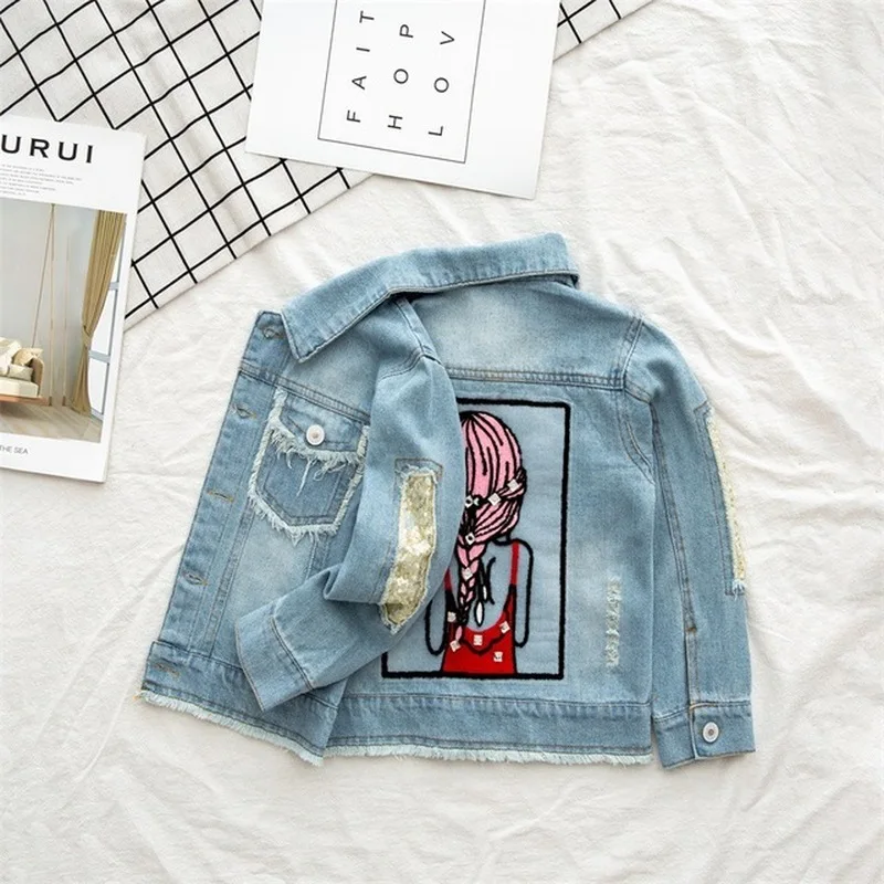 Джинсовая куртка для девочек новое модное Детское пальто с цветочной вышивкой на весну-осень детская куртка пальто для малышей куртка для маленьких девочек