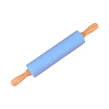 

Non-Stick Wooden Handle Food-grade Silicone Rolling Roller Dough Pastry Cooking Kitchen Baking Tools Pin Flour S9G3