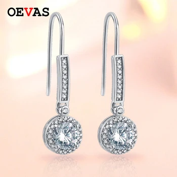 

OEVAS Sparking Zircon Wedding Party Drop Earrings Top Quality Rose Gold Color 100% 925 Sterling Silver Earrings Jewelry Gifts