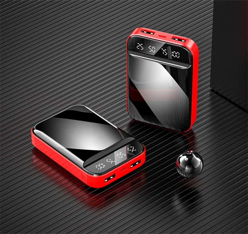 20000 мАч Внешний аккумулятор, зеркальный экран, светодиодный, цифровой дисплей, внешний аккумулятор, двойной USB, зарядное устройство для телефона, портативный внешний аккумулятор - Цвет: Красный