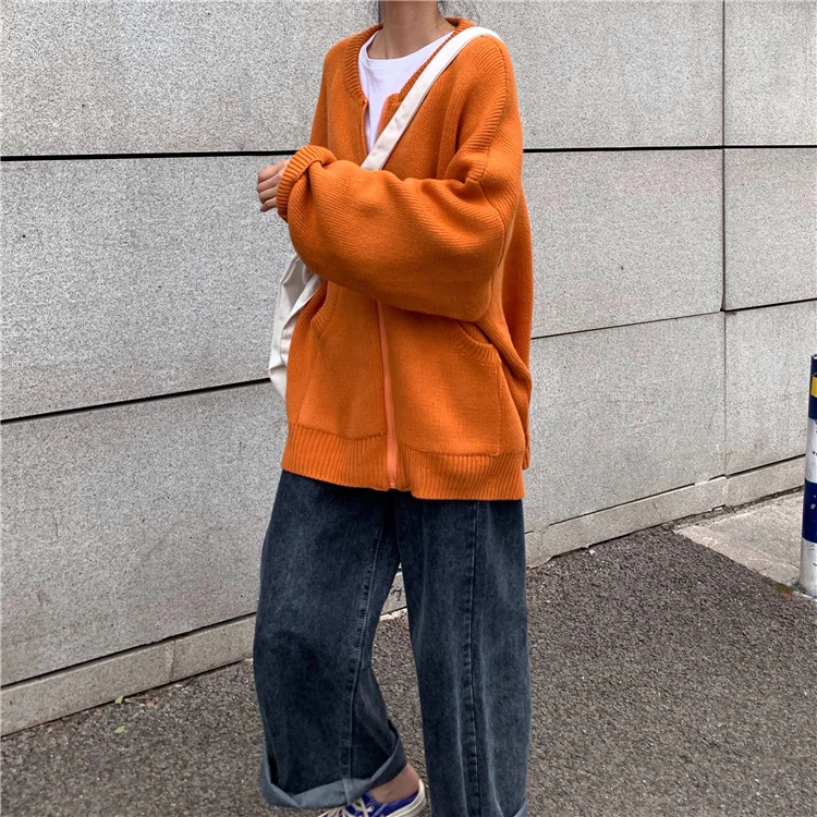 Neploe осенне-зимний женский свитер кардиган Harajuku с длинным рукавом большого размера трикотажное пальто Корейская молния с круглым вырезом вязаная куртка 55413