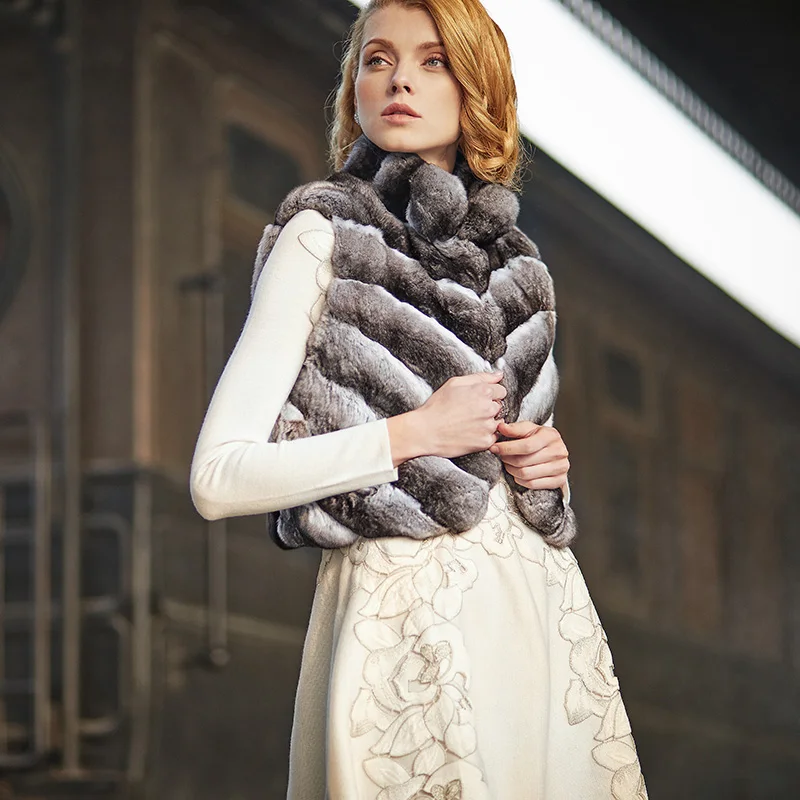 FURSARCAR  High Quality Natural Rex Rabbit Fur Vest Real Rabbit Fur Women Winter Jacket High Street Style Elegant Female Clothes