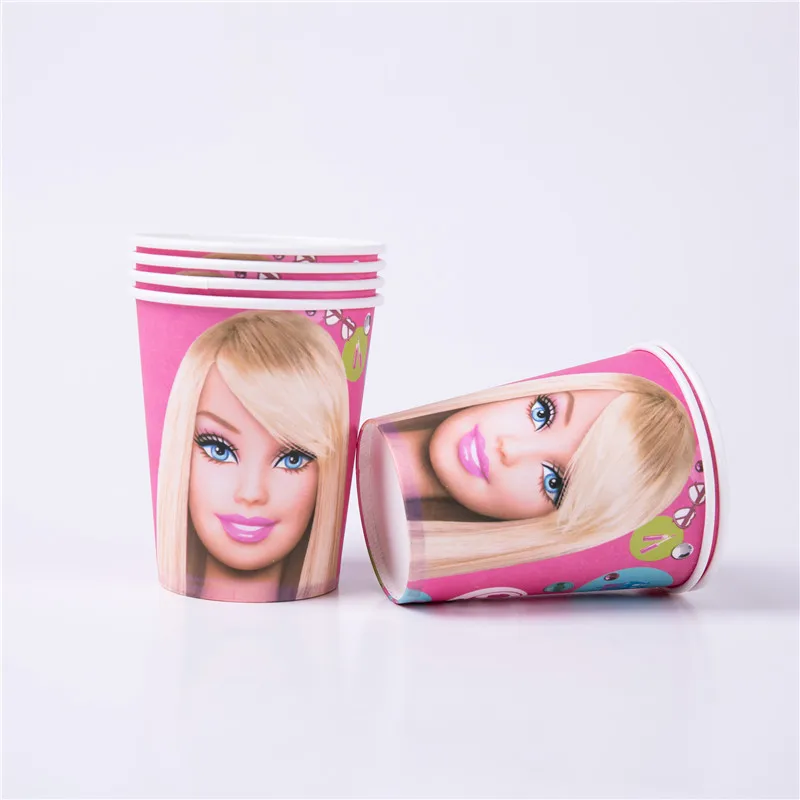 Cup(6pcs) Кукла Барби тема Девочка День рождения принадлежности одноразовая посуда бумажные чашки тарелки салфетки баннер скатерть детский душ Декор - Цвет: Cup(6pcs)