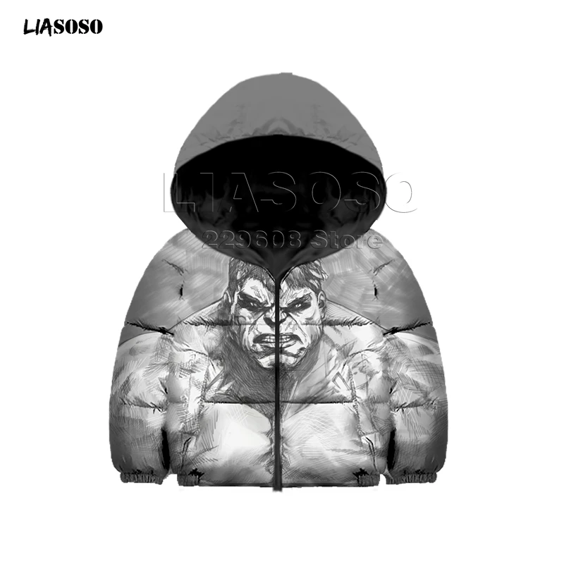24 LIASOSO-зимний детский пуховик Куртка с Халком и 3D-принтом из фильма для мальчиков и девочек детский пуловер в стиле «мстители» в стиле хип-хоп - Цвет: 24