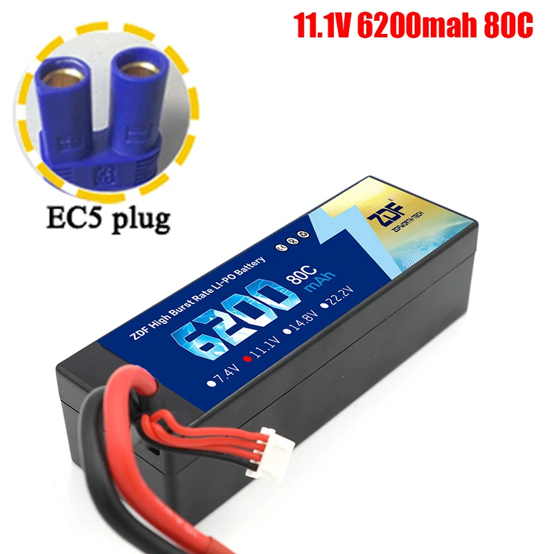 ZDF Lipo Аккумулятор 7,4 V 11,1 V 14,8 V 5200mah 6200mah Hardcase 2S 3S 4S 80C 160C 1/10 1/8 весы для Traxxas Slash 4x4 RC автомобилей лодки - Color: 3S6200mah EC5 plug