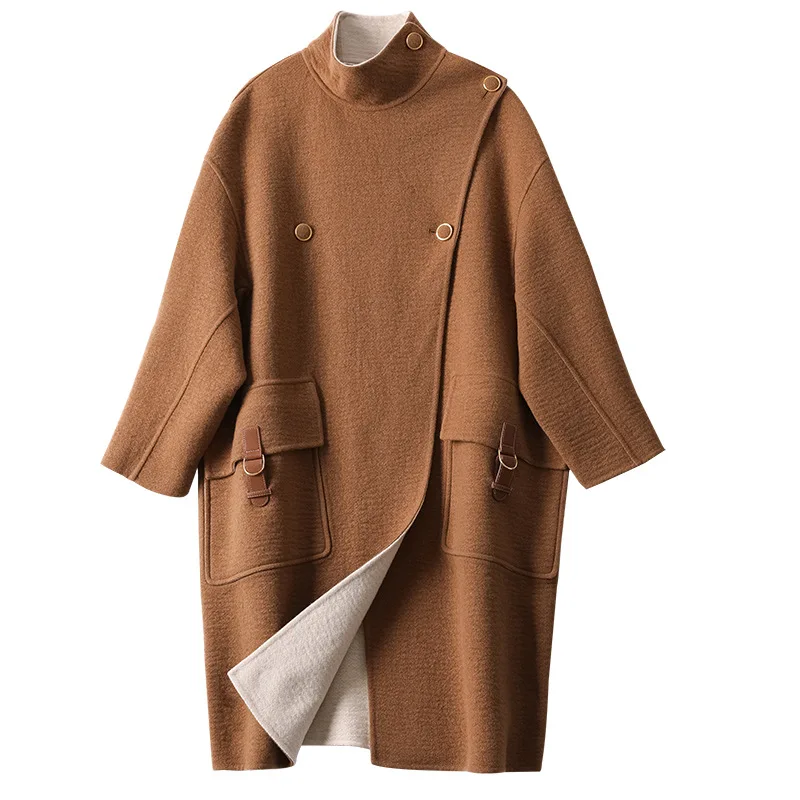 Winter Autumn 50% Cashmere Coat Alpaca Warm Winter Coat Women Long Wool Coat Office Lady Slim Female Overcoat Oversize Plussize