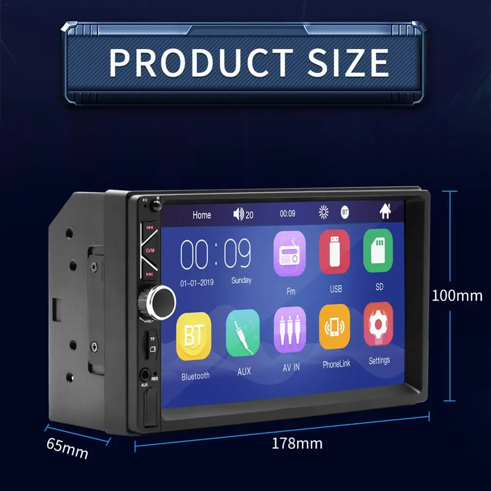 7-дюймовый автомобильный Bluetooth стерео радио плеер с сенсорным экраном 2 Din HD Mp5 плеер поддерживает IOS/Android телефон зеркало соединение