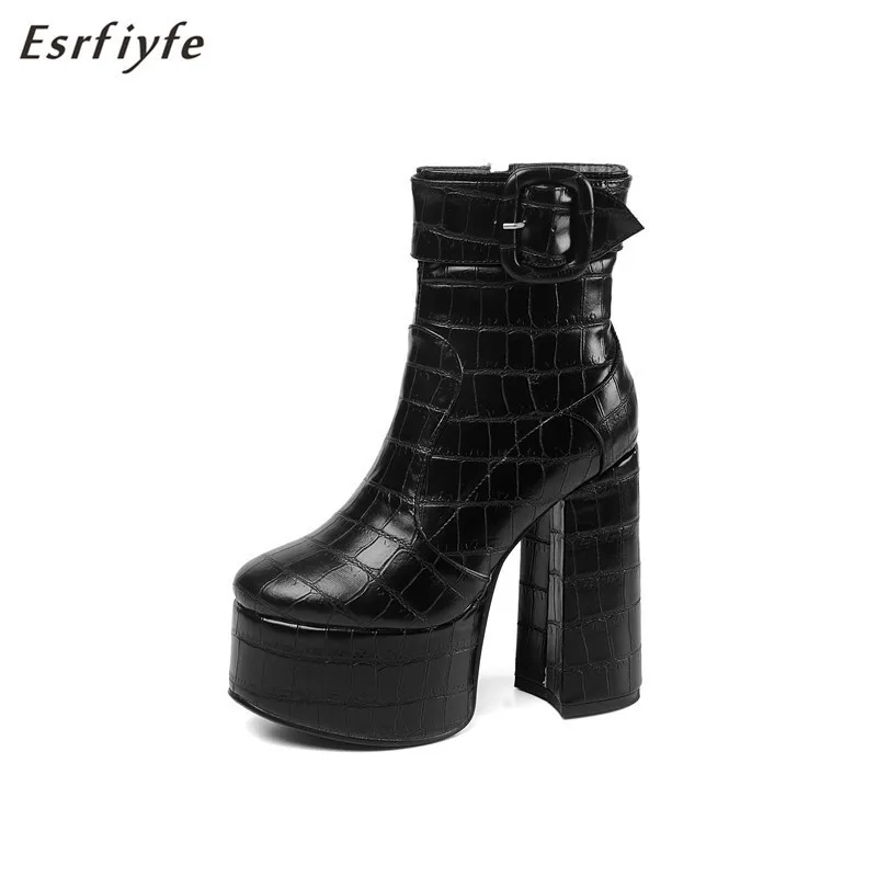 

ESRFIYFE 2020 New Autumn Sexy High Heels Shoes Woman Female Round Toe Martin Boots Thick Heels Platform Women Shoes Ankle Boots