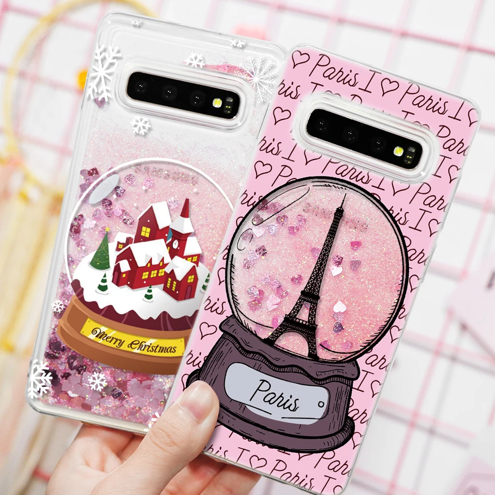Luxury Glitter Quicksand Liquid Case For Samsung Galaxy A70 A60 A50 A40 A10 S10 S9 S8 Plus Lovely Perfume Bottle Christmas Cover