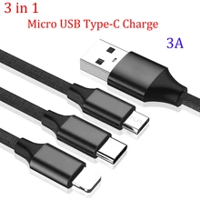 3 в 1 3A Мульти usb кабель для зарядки кабель Micro USB кабель type-C зарядный Шнур для iphone 7 8 samsung s8 s9 Xiaomi кабель