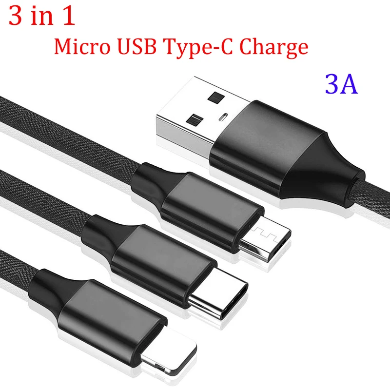 

3 in 1 3A Multi USB Charging Cable Charging Cable Micro USB Cable Type-C Charge Cord For iphone 7 8 Samsung s8 s9 Xiaomi cable