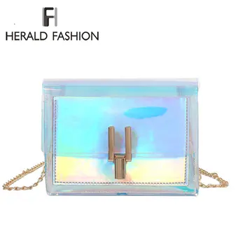 

Herald Fashion Mini Women Shoulder Bag Transparent Holographic Summer Holiday Flap Bag Laser Ladies Messenger Crossbody Bags
