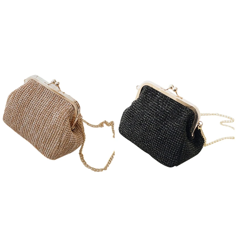 

LJL-2Pcs Small Crossbody Boho Bags for Women Evening Clutch Bags Hasp Ladies Handbag Female Straw Beach Rattan Women Messenger B
