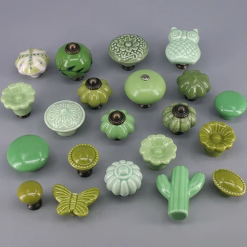 

1x Quite Beautiful Green Butterfly/Floral pumpkin cactus Ceramic Knobs Cupboard Wardrobe Door Cabinet Drawer Pulls Door handle