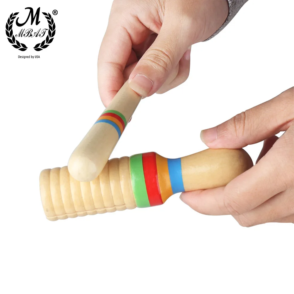 M MBAT Wooden Musical Instrument Children Kid Toys Sound Tube Small Single-Threaded Ring Percussion Cylinder Croak Frog Barrel