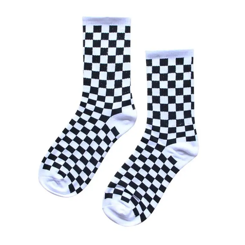 1 pair Black white square socks men's European and American trend autumn and winter cotton British style individual tube socks