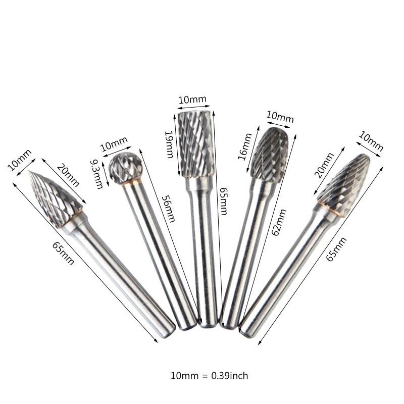 

5Pcs Tungsten Carbide Carving Burrs Bit Double Cutter Burring File Grinder Drill