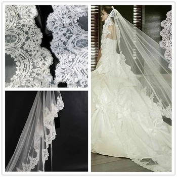 

1PCS New European and American Retro Luxury Export Three-dimensional Lace Bridal Veil Cathedral Wedding Veil