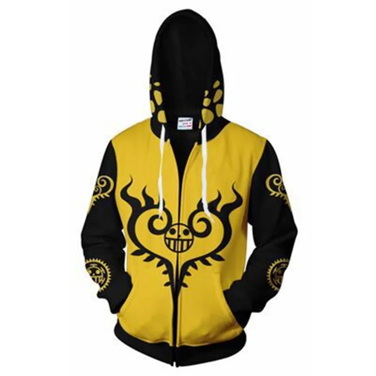 Trafalgar Law Sweatshirts  Anime One Piece 3D Hoodie Cosplay costume zipper Yellow  Thin Pullover Hoodies Tops Outerwear Coat spider woman costume