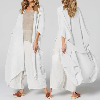 

Plus Size Top Women Celmia Vintage Blouse Solid Kimono Cardigan 2020 Summer Beach Cover Up Belted Casual Loose Blusas Long Shirt