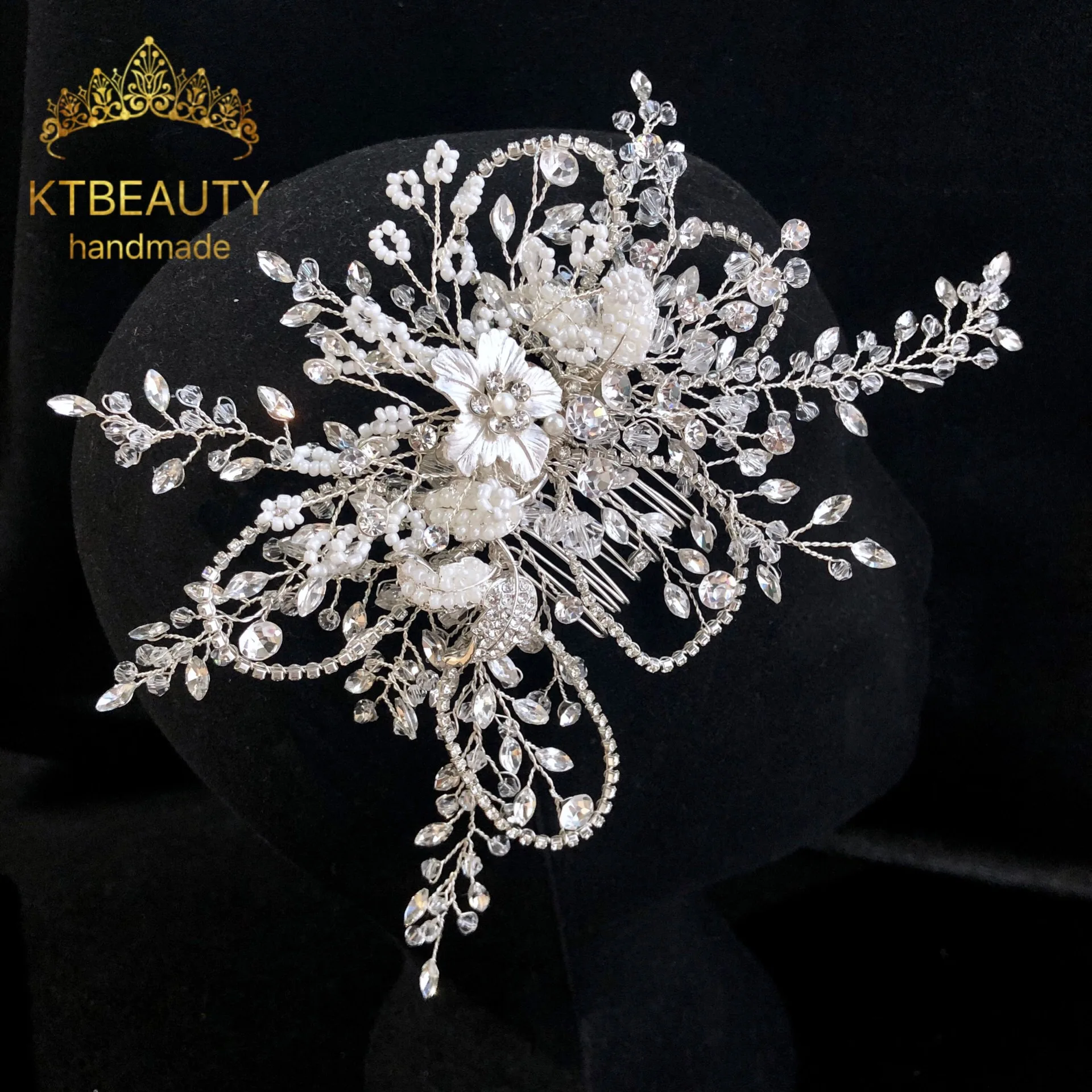 New Rhinestone Silver Custom Made Tiara Comb Handmade Hairband Royal Bridal Wedding Dressing Crown Accessory Women Jewelry