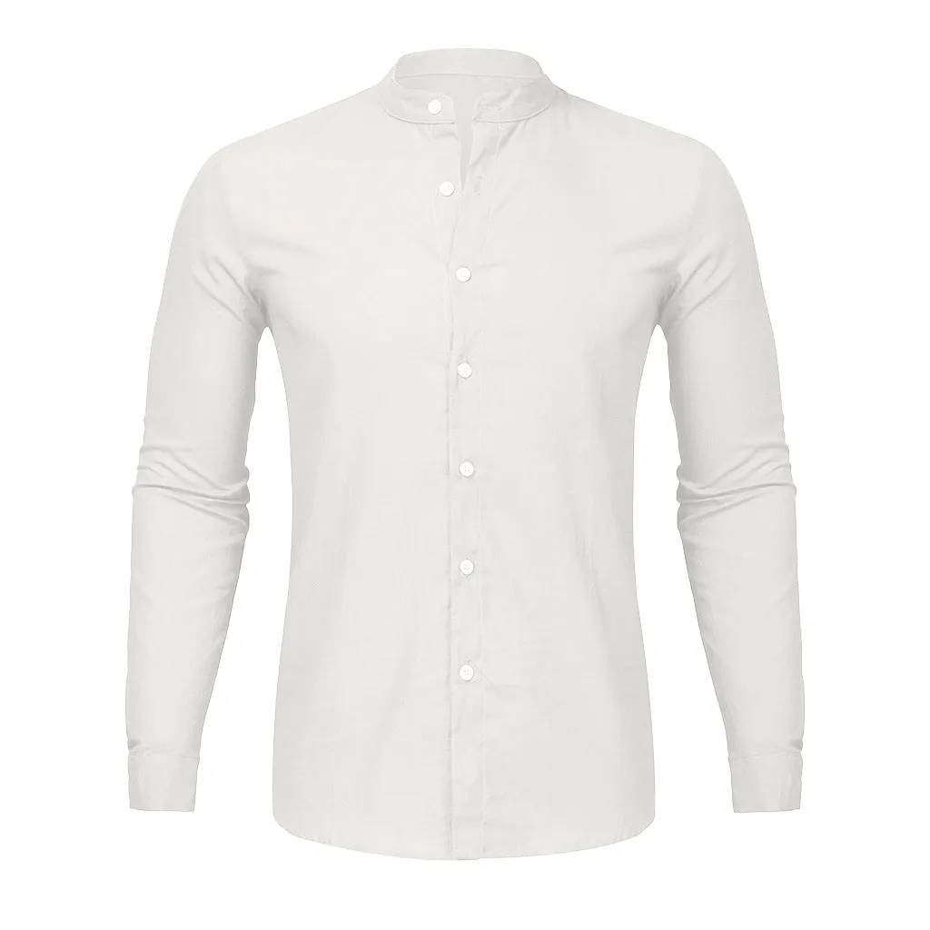 Белый Dropshipping Fashion Men's Casual O-Neck Button Solid Beach Long Sleeve Top Blouse Casual Dress Women Korea style - Цвет: Белый