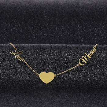 

Custom Name Necklace Stainless Steel Gold Color 2 Names Heart-shap Letter Pendant Necklace for Women Couple Statement Jewelry